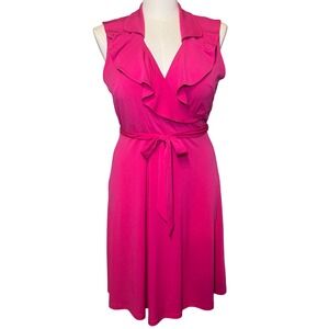 Studio I Womens‎ Pink Sleeveless Ruffle Collar Tie Waist Midi Dress Size 12